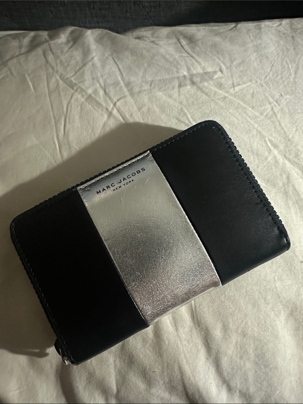 Marc Jacobs Black and Silver Zip Wallet
